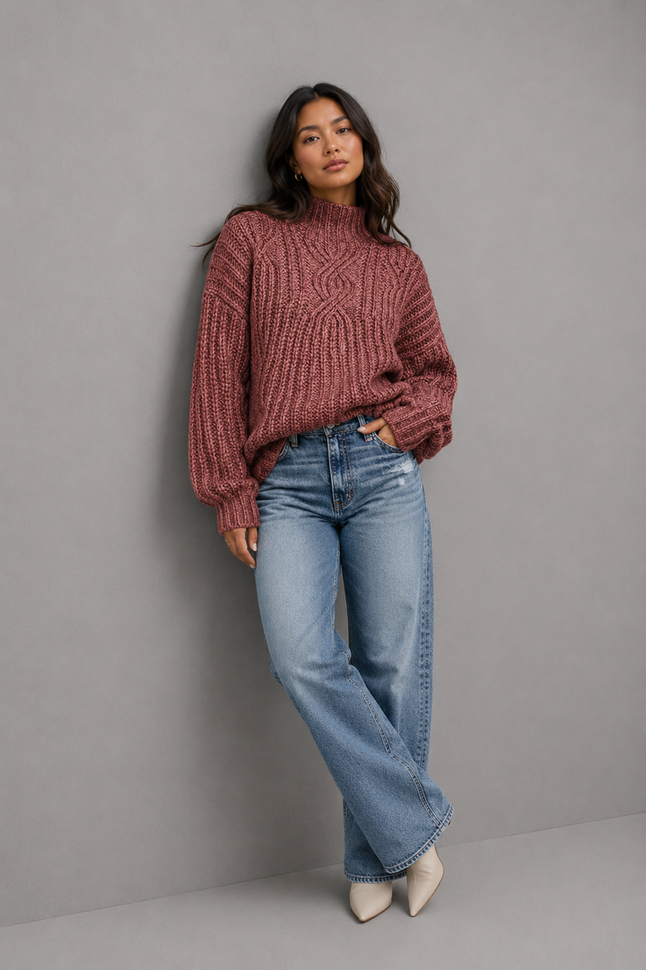 Amelia | Cable Knit Mock Neck Jumper