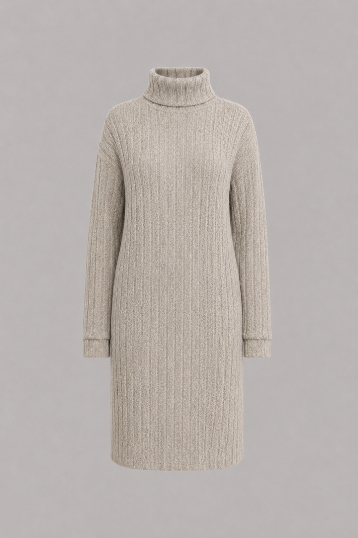 Florence | Beige Cable Knit Turtleneck Dress