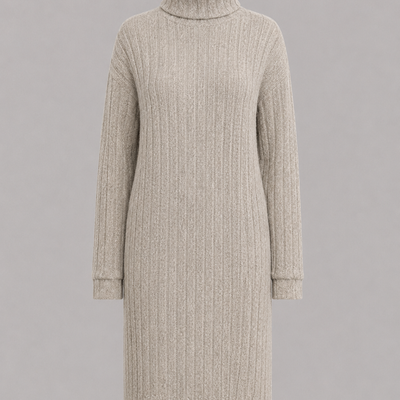 Florence | Beige Cable Knit Turtleneck Dress