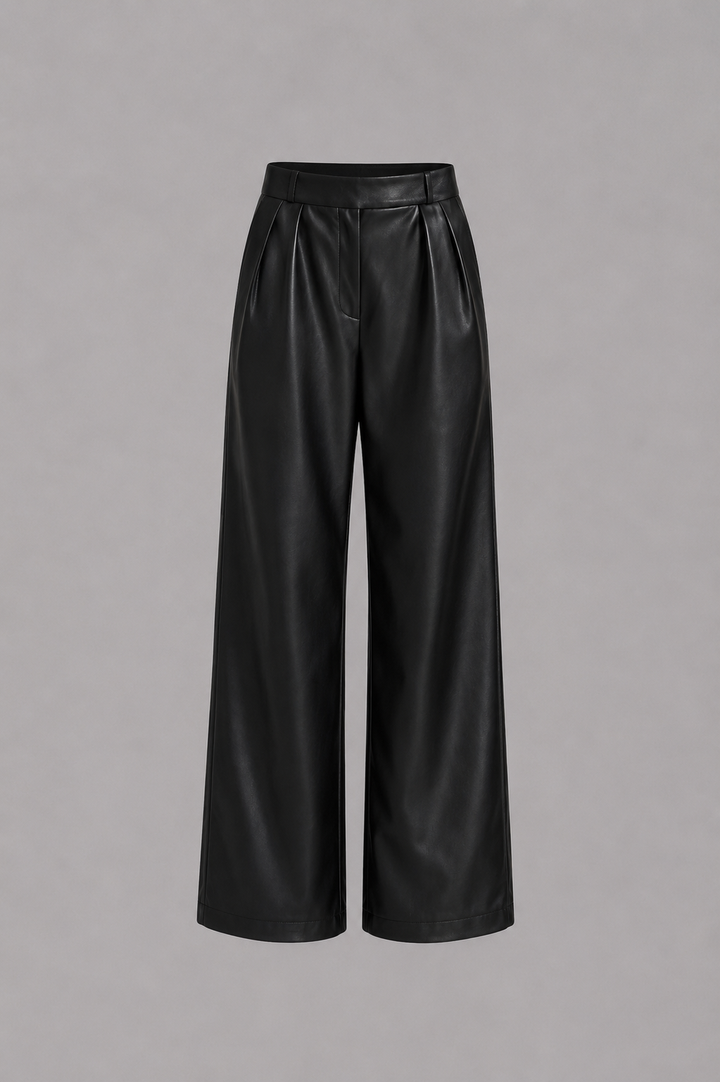 Olivia | Wide-Leg Black Faux Leather Trousers