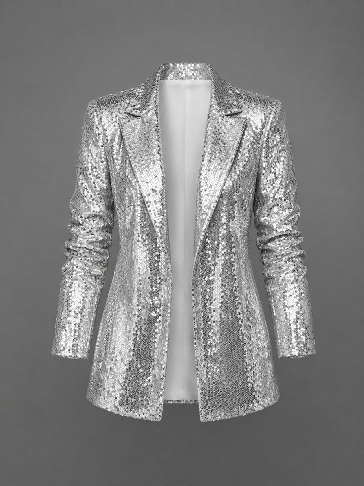 Womens sequin blazer jacket open front, view 1