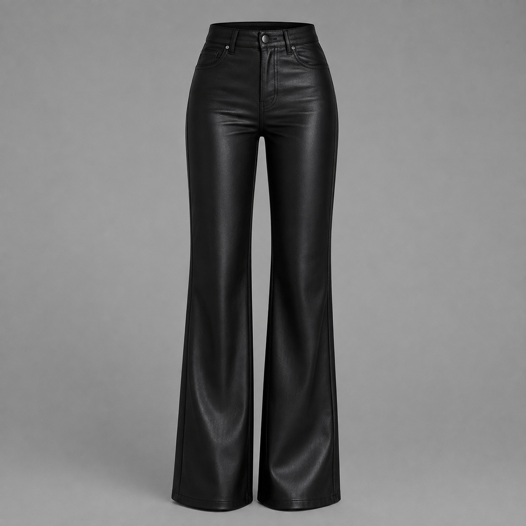 Womens wide-leg faux leather trousers, view 1