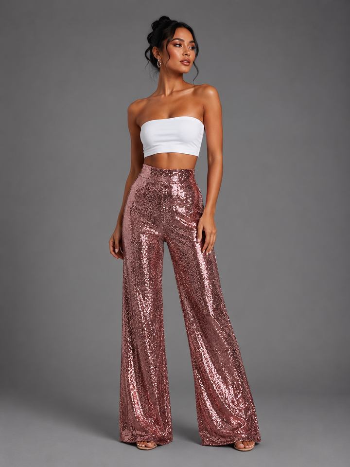 Womens glitter wide-leg trousers, view 6