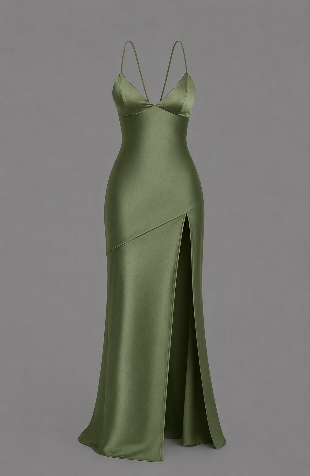 Womens satin maxi slip dress thigh split, view 1