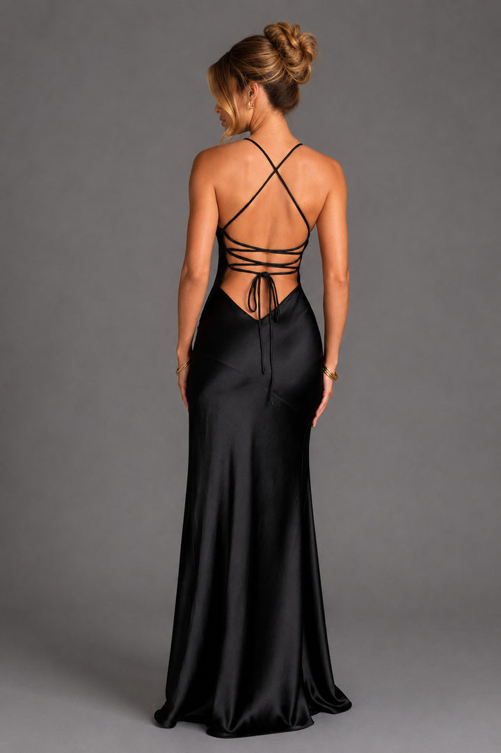 Womens satin maxi slip dress thigh split, view 8