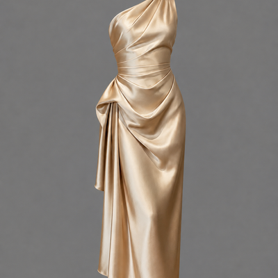 Grace | One Shoulder Satin Ruched Midi Dress