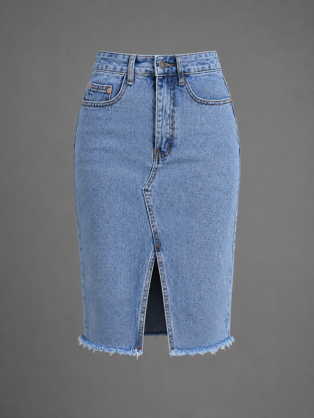 Womens high waist midi denim skirt, view 1