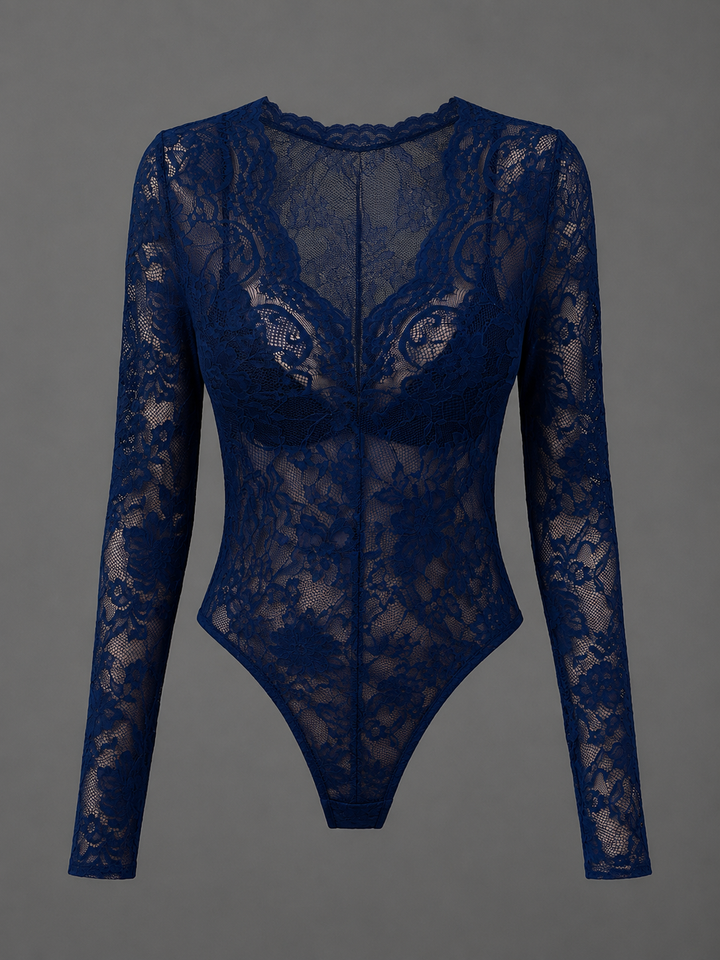 Womens lace long sleeve V-neck top, view 1