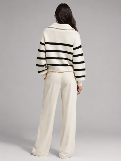 Isla | Striped Quarter-Zip Knit Jumper