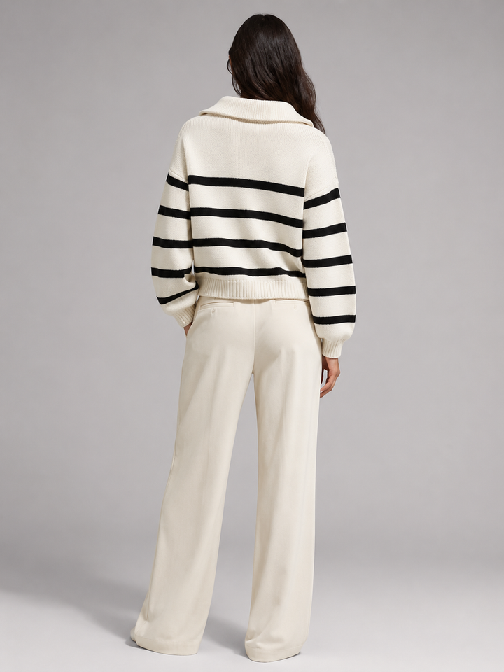 Isla | Striped Quarter-Zip Knit Jumper