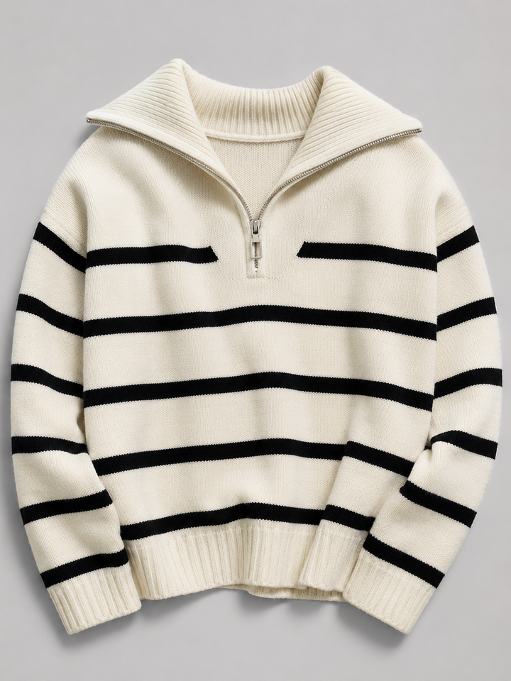 Isla | Striped Quarter-Zip Knit Jumper