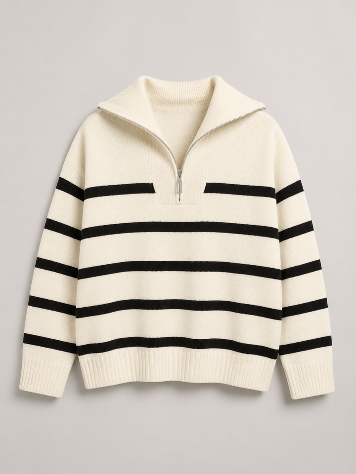 Isla | Striped Quarter-Zip Knit Jumper