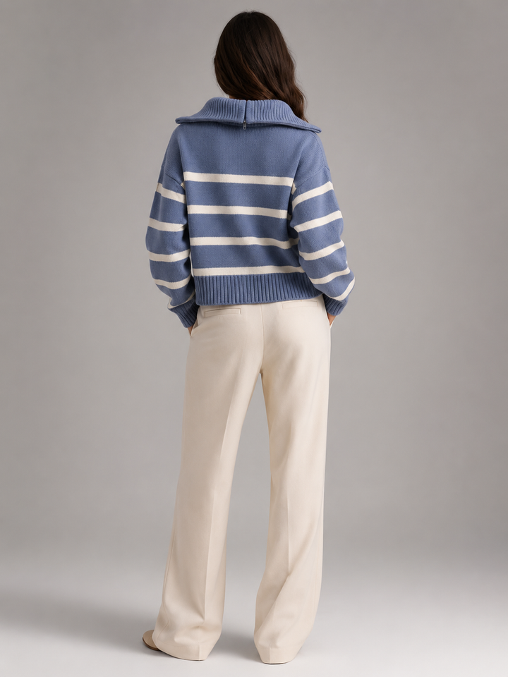 Isla | Striped Quarter-Zip Knit Jumper