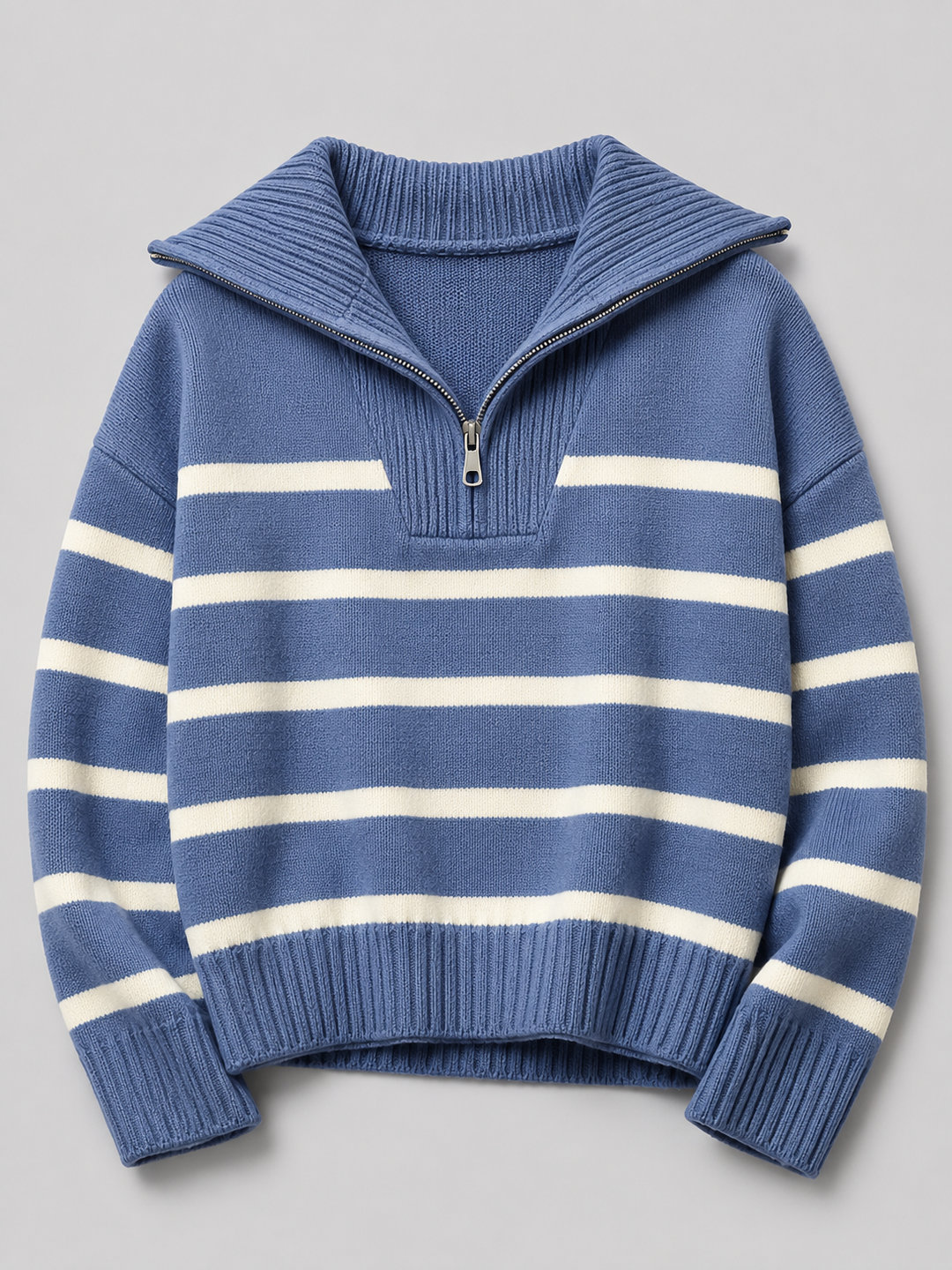 Isla | Striped Quarter-Zip Knit Jumper