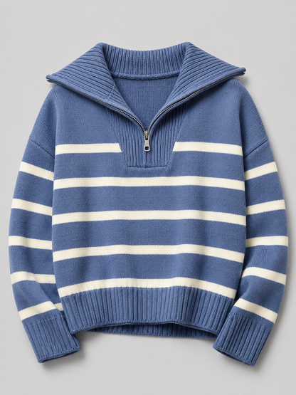 Isla | Striped Quarter-Zip Knit Jumper