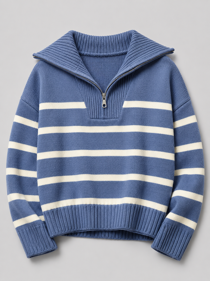 Isla | Striped Quarter-Zip Knit Jumper