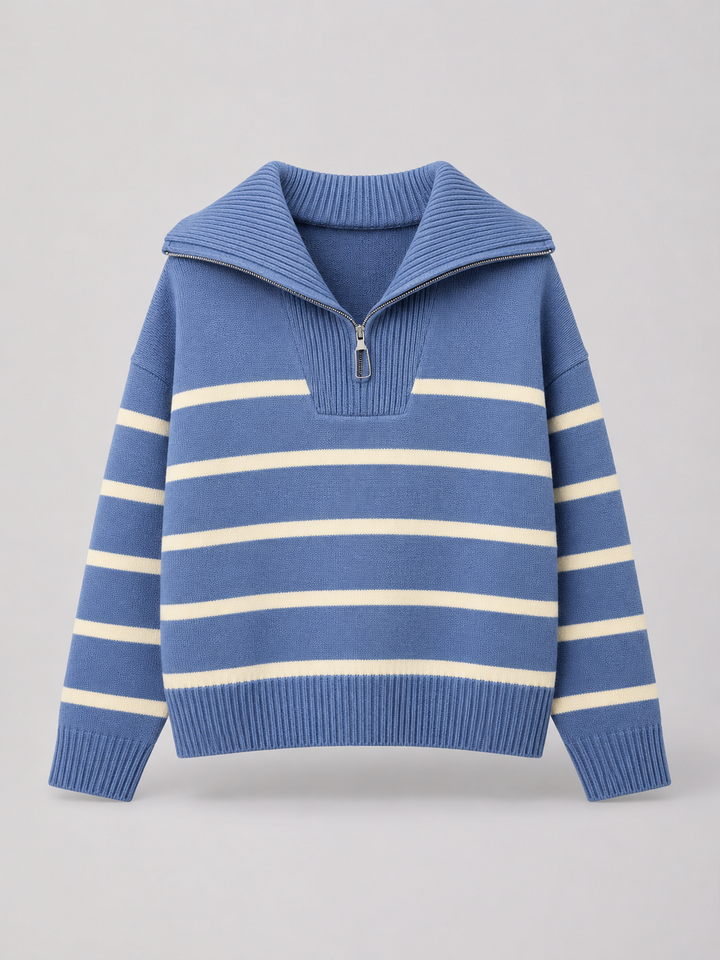Isla | Striped Quarter-Zip Knit Jumper