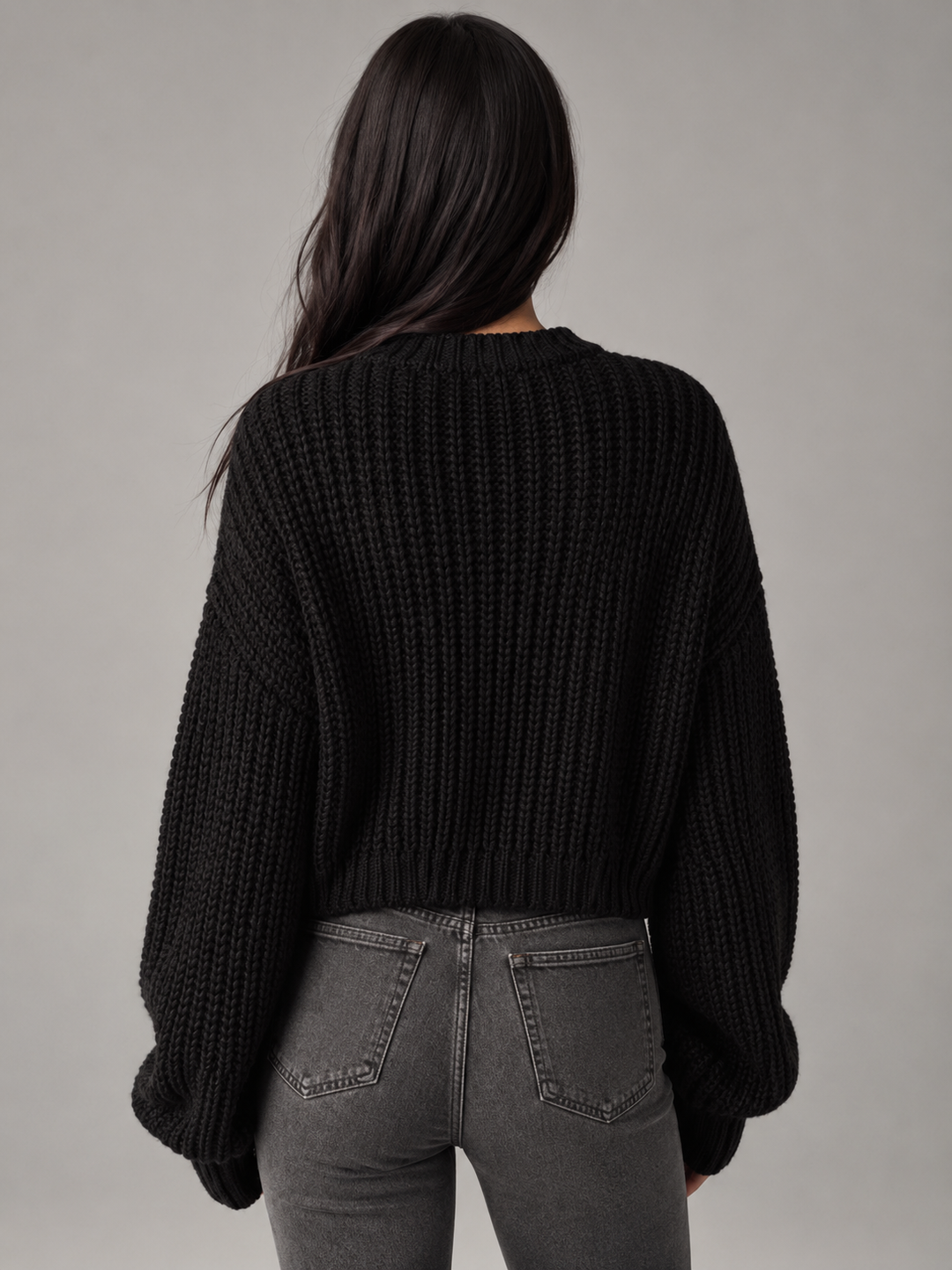 Womens chunky knit cropped jumper mock neck, view 6