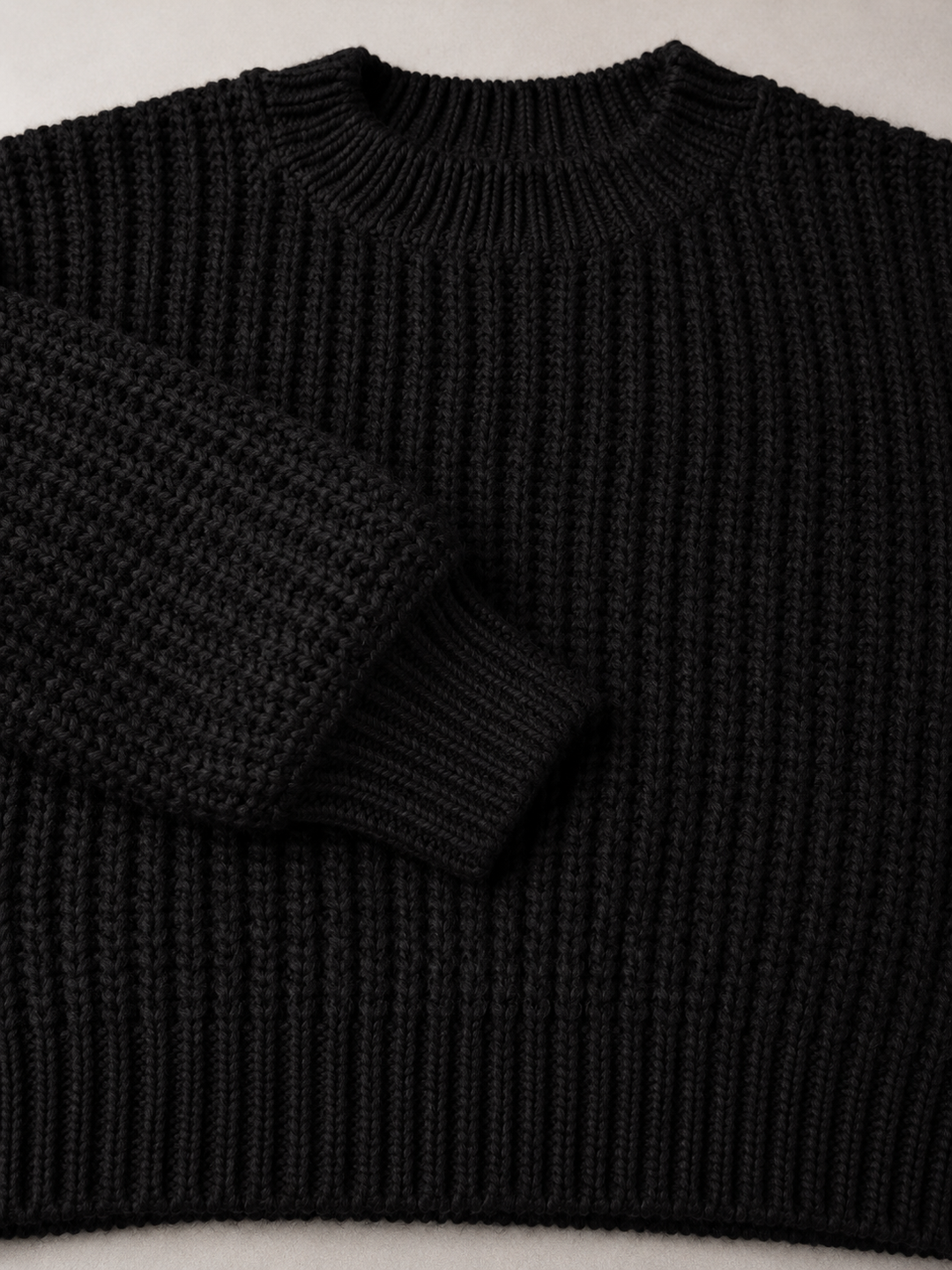 Womens chunky knit cropped jumper mock neck, view 7