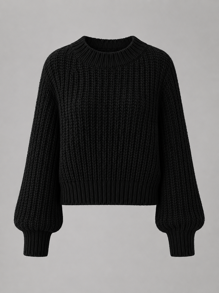 Womens chunky knit cropped jumper mock neck, view 1