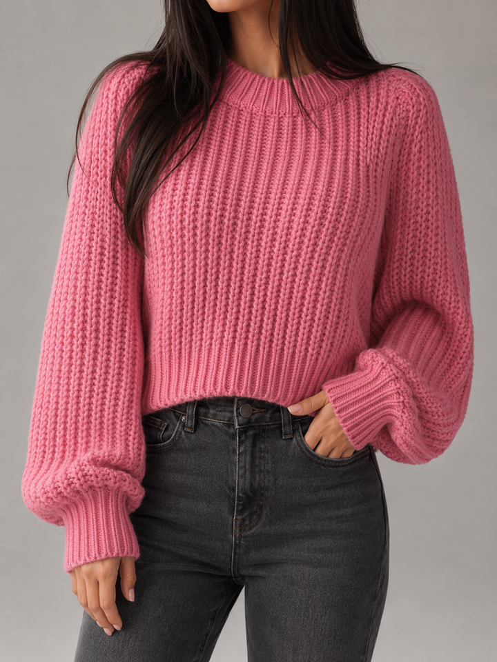 Womens chunky knit cropped jumper mock neck, view 5