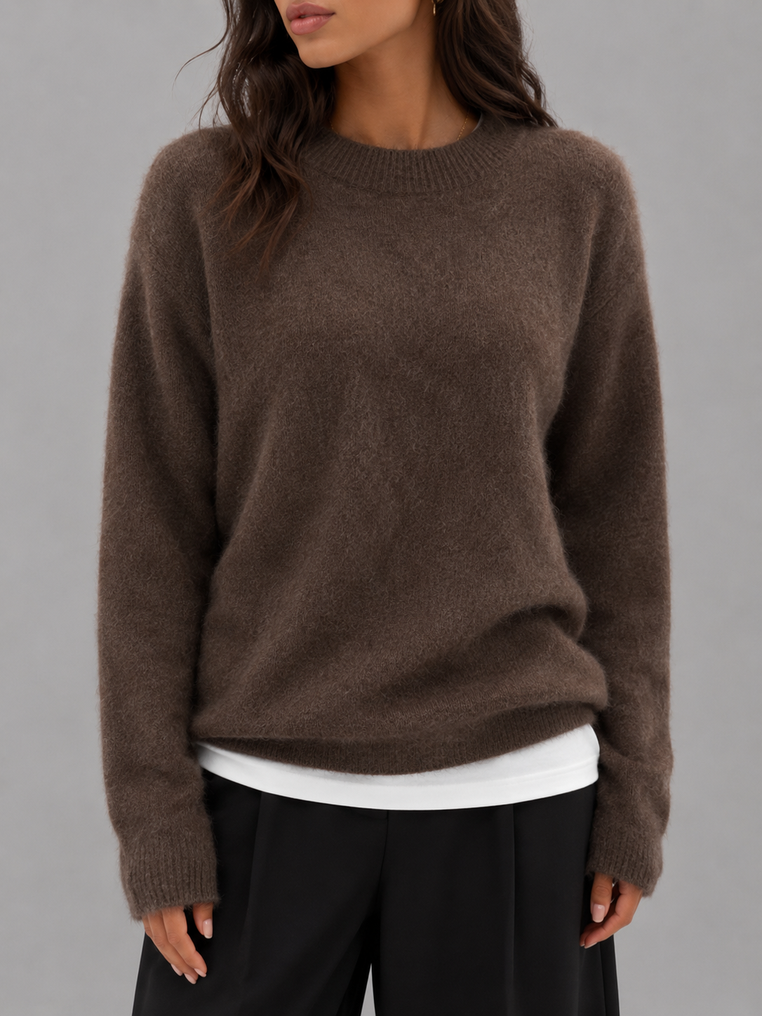 Womens soft knit crew neck jumper, view 3