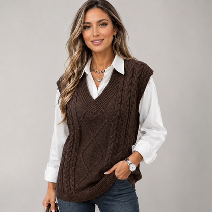 Cordelia | Cable Knit Sweater Tank Top V-Neck