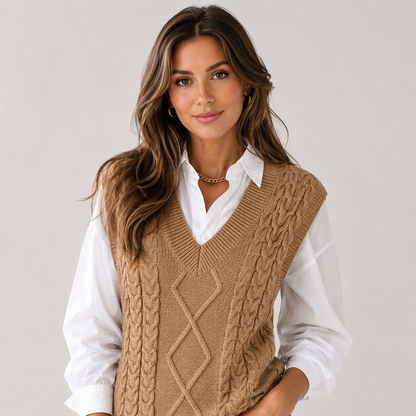 Cordelia | Cable Knit Sweater Tank Top V-Neck
