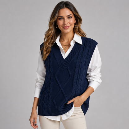 Cordelia | Cable Knit Sweater Tank Top V-Neck