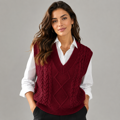 Cordelia | Cable Knit Sweater Tank Top V-Neck