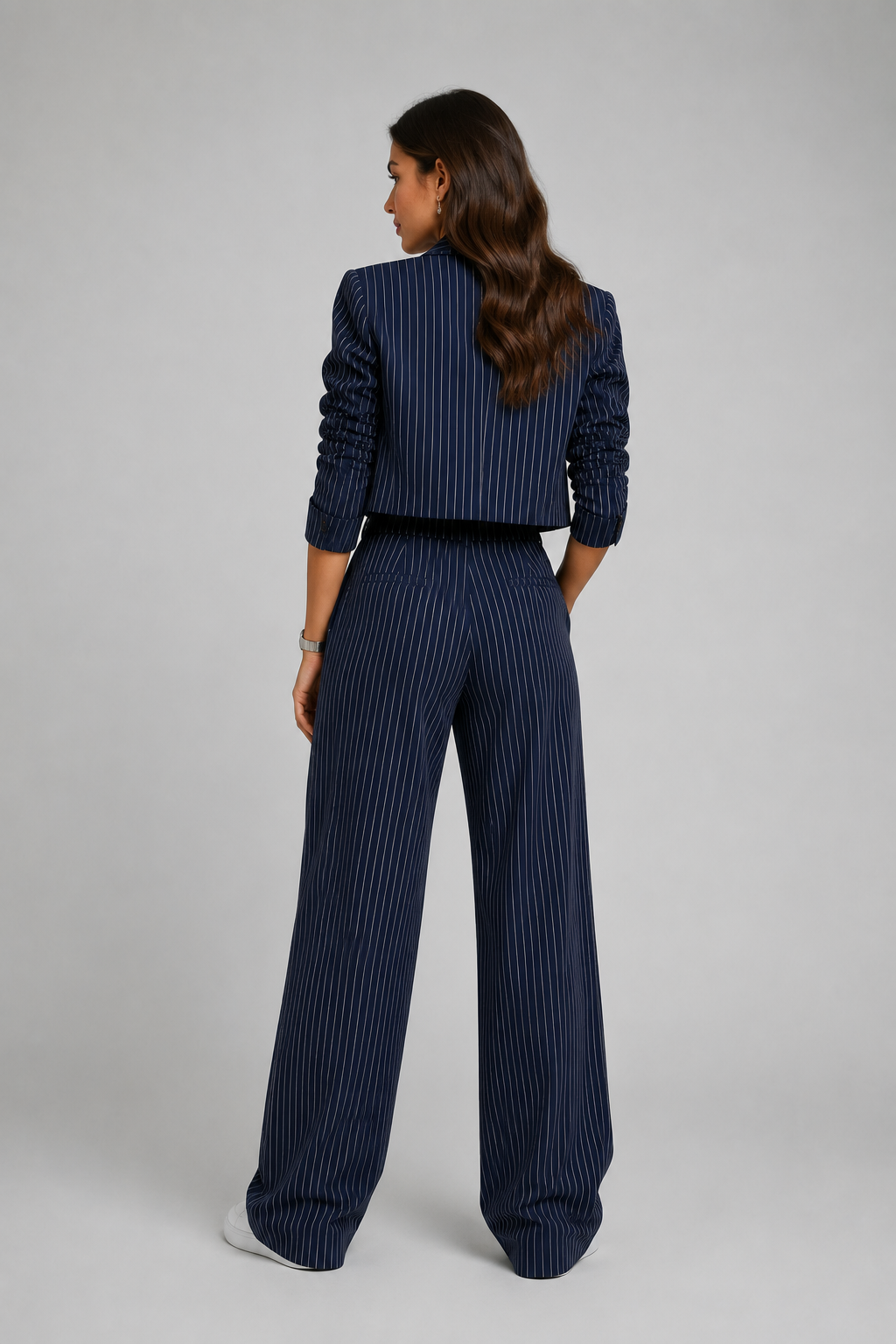 Savannah | Navy Pinstripe Wide-Leg Trouser Set