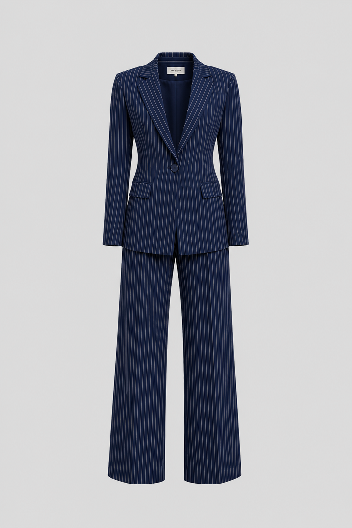 Savannah | Navy Pinstripe Wide-Leg Trouser Set