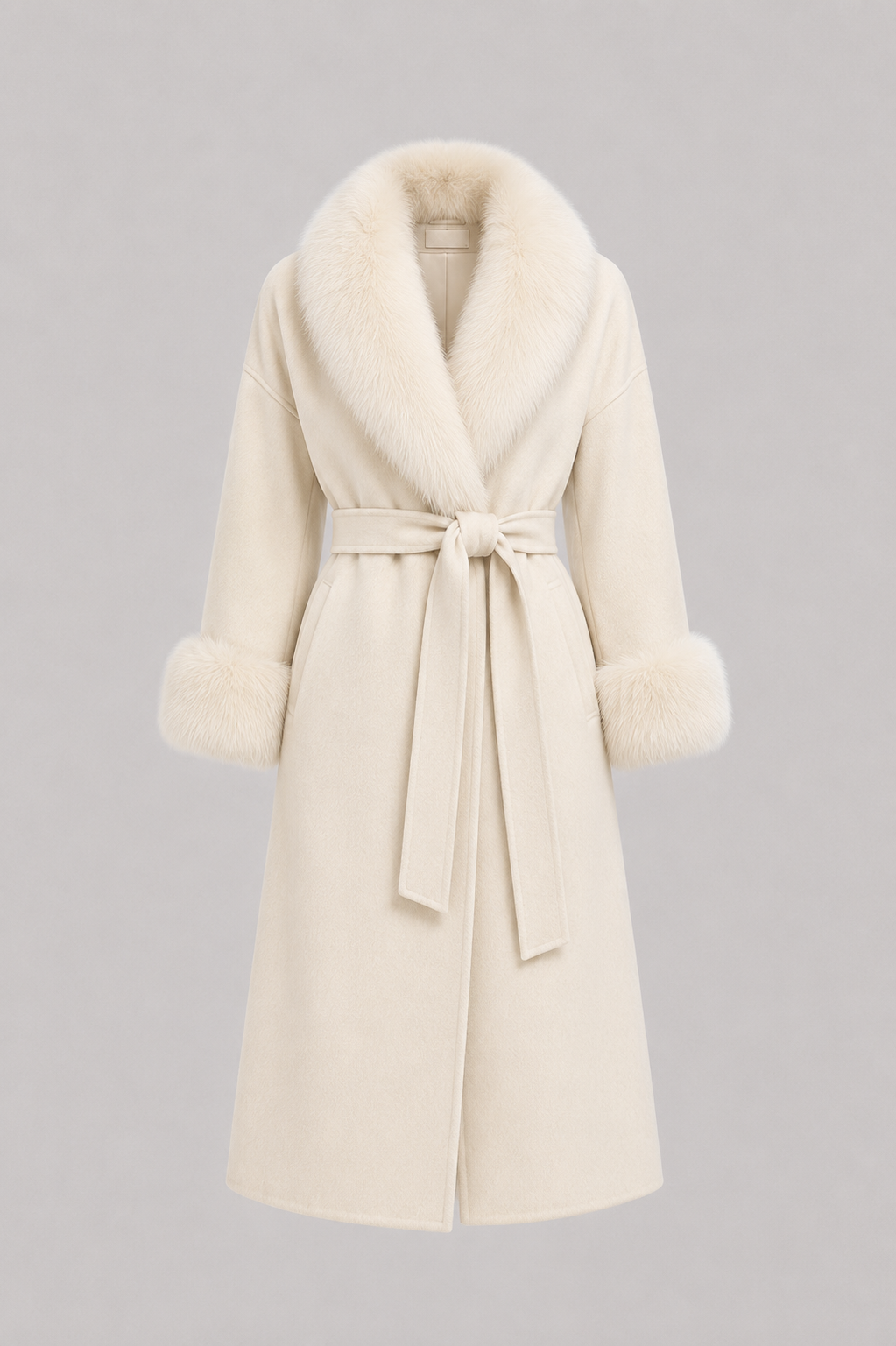 Isla women's faux fur trim belted coat by Atelier Oshea - view 1