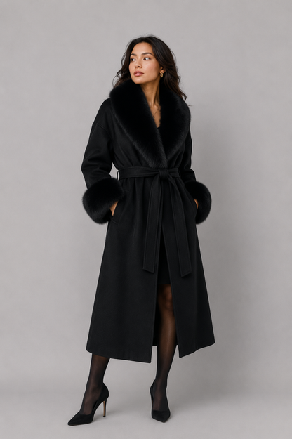 Isla women's faux fur trim belted coat by Atelier Oshea - view 3