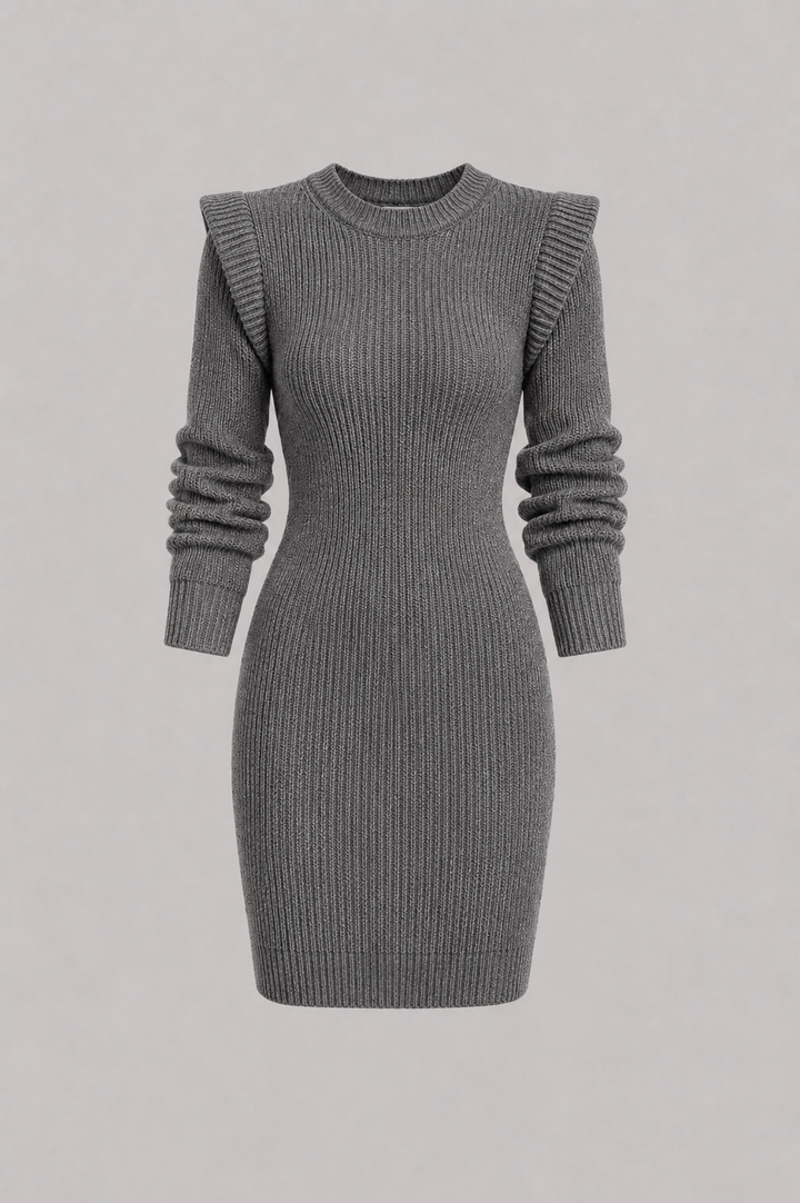 Amelia | Puff Shoulder Ribbed Knit Mini Dress