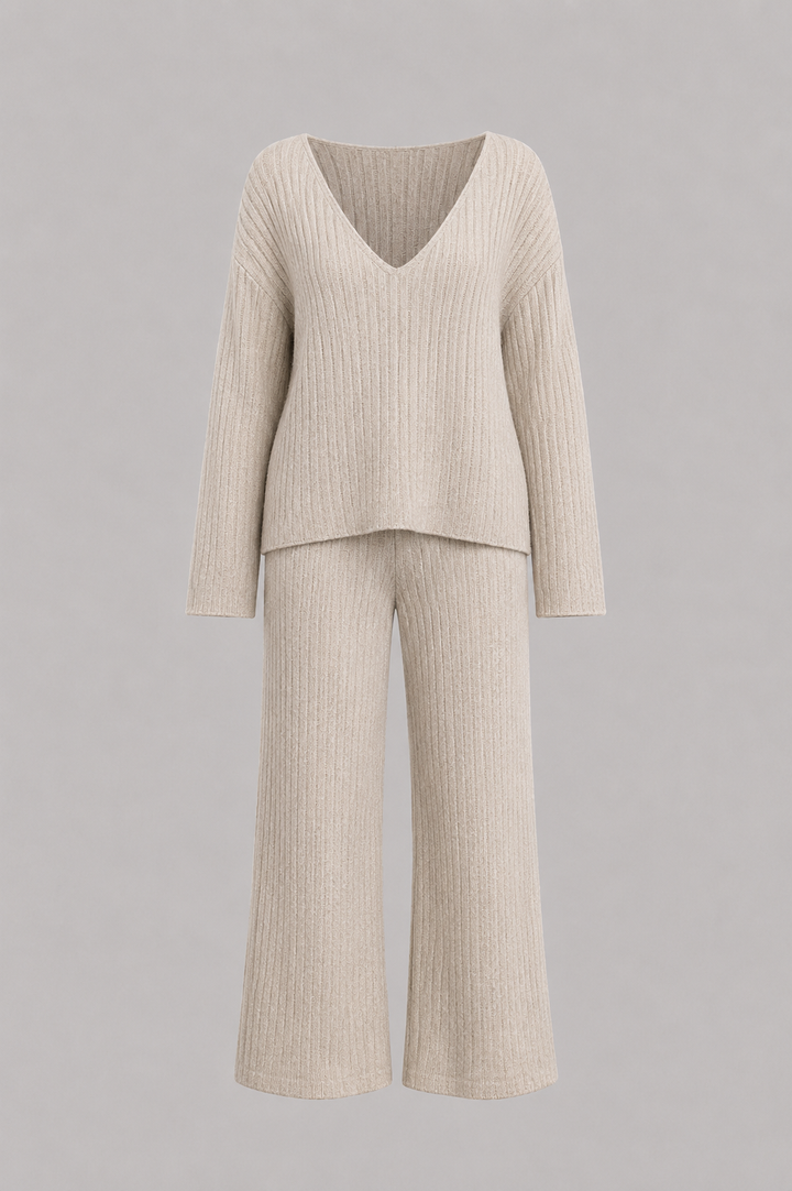Freya | Ribbed Knit Wide-Leg Tracksuit Co-ord Set
