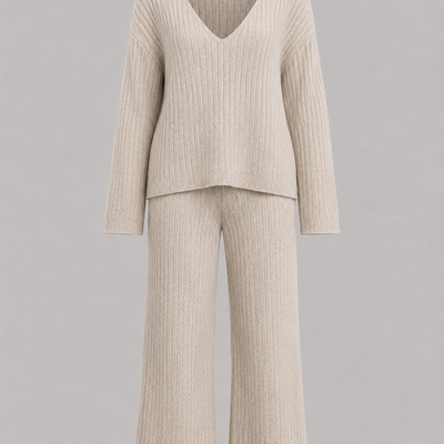 Freya | Ribbed Knit Wide-Leg Tracksuit Co-ord Set