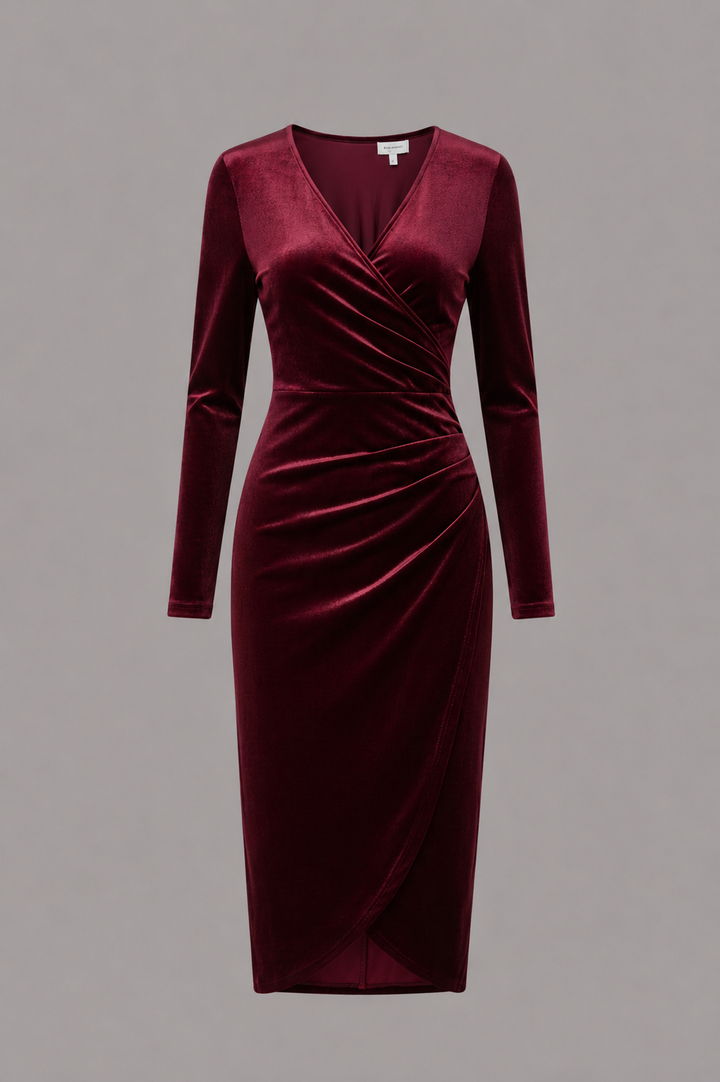 Evie | Long Sleeve Velvet Wrap Midi Dress