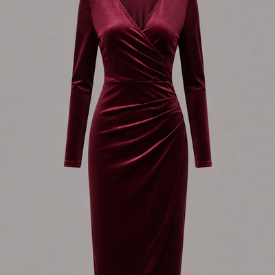 Evie | Long Sleeve Velvet Wrap Midi Dress