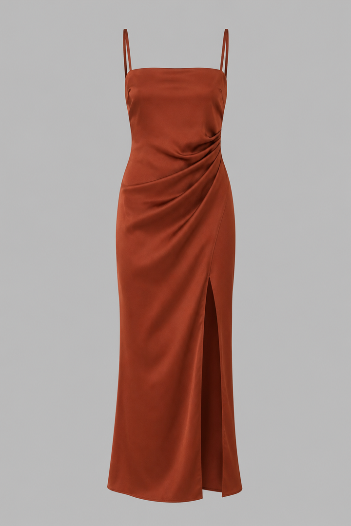 Amelia | Satin Ruched Maxi Wedding Guest Dress