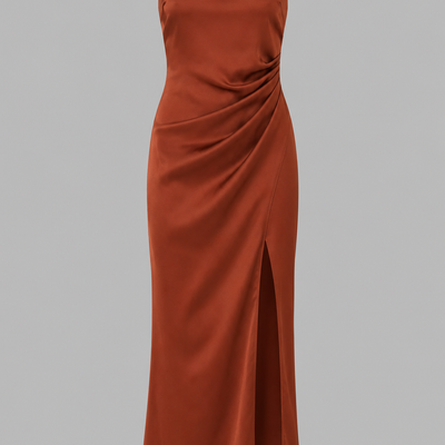 Amelia | Satin Ruched Maxi Wedding Guest Dress