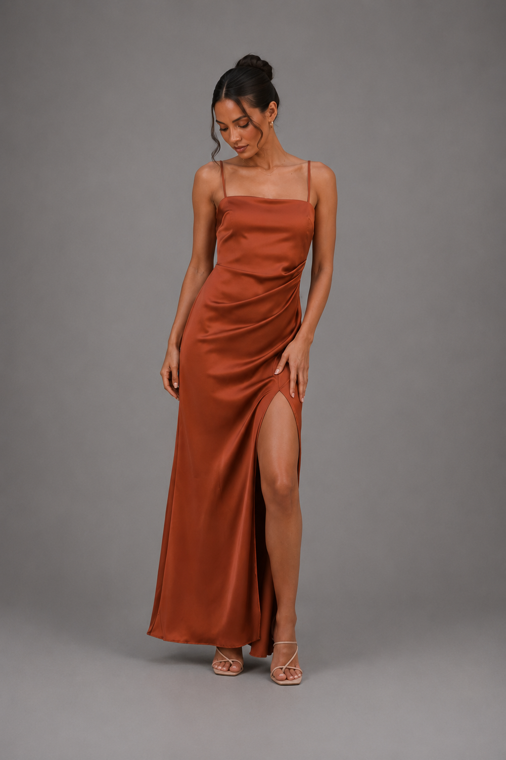 Amelia | Satin Ruched Maxi Wedding Guest Dress
