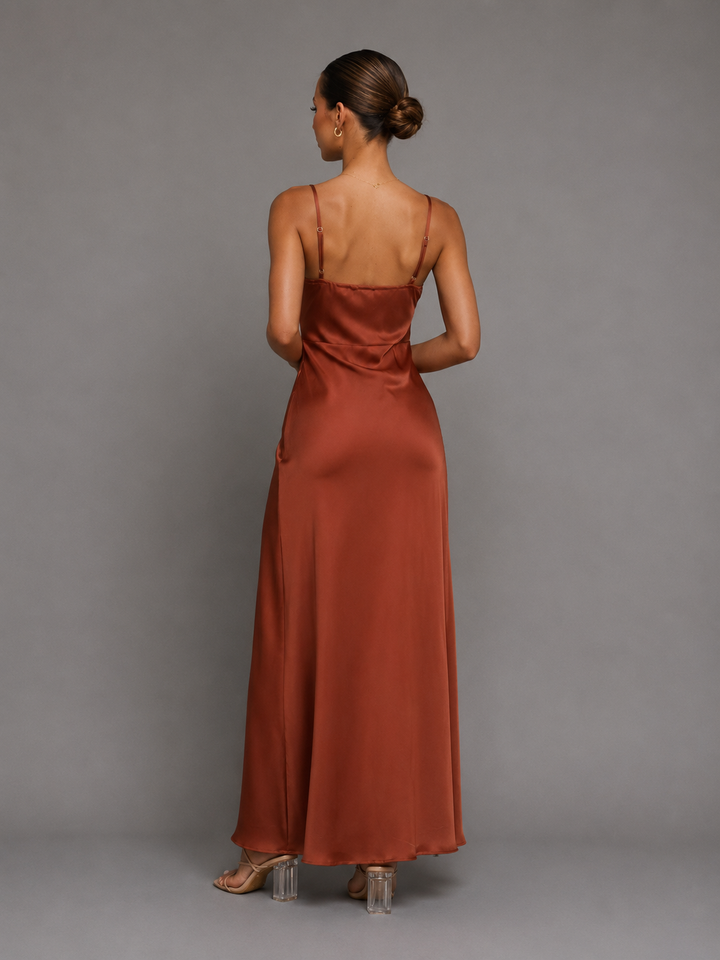 Amelia | Satin Ruched Maxi Wedding Guest Dress