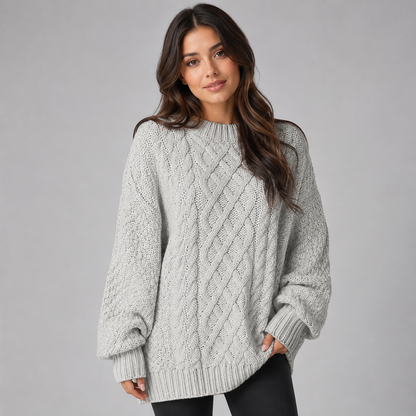 Phoebe | Chunky Cable Knit Jumper Dress with Balloon Sleeves