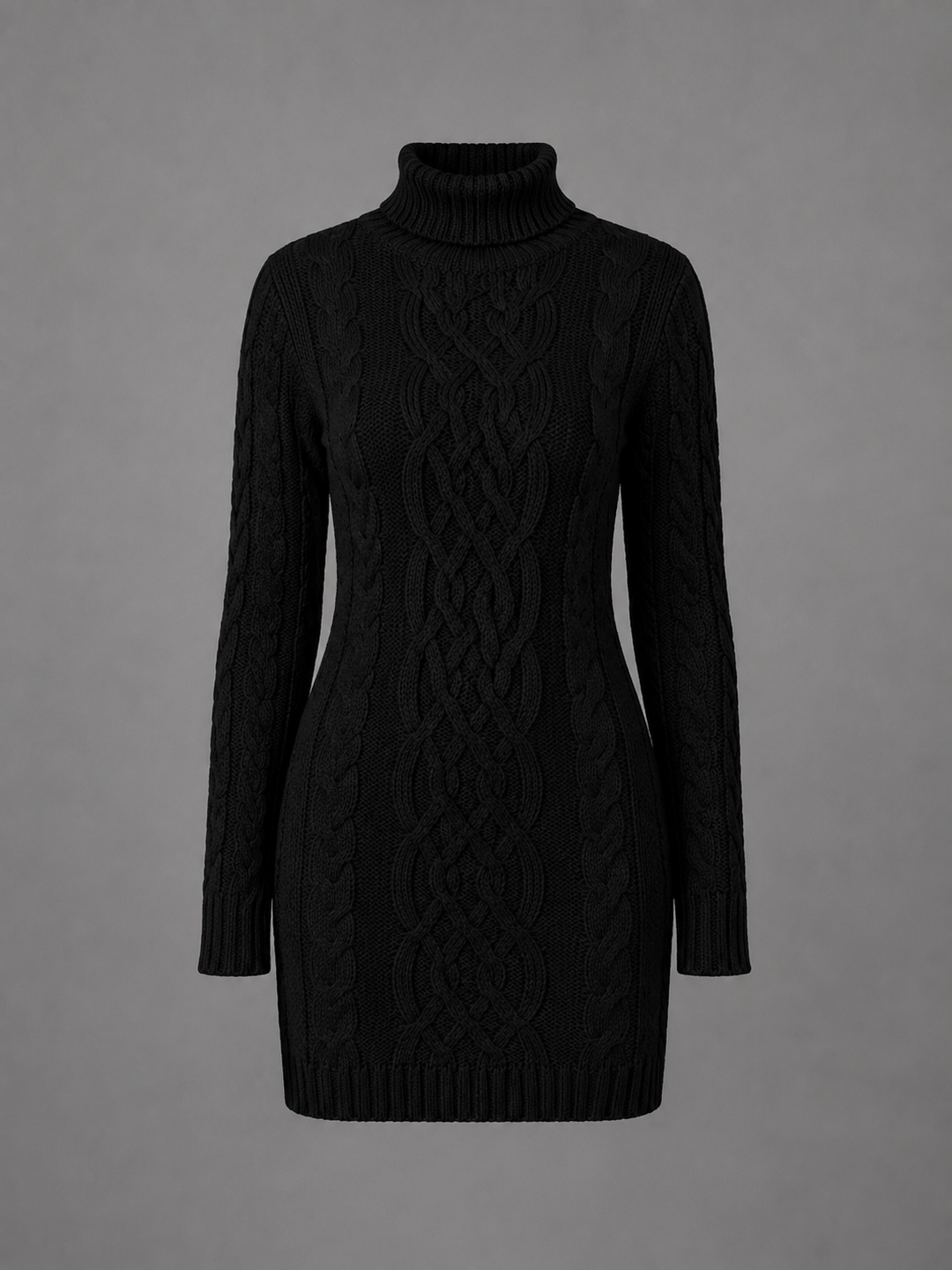 Womens cable knit turtleneck mini dress, view 1