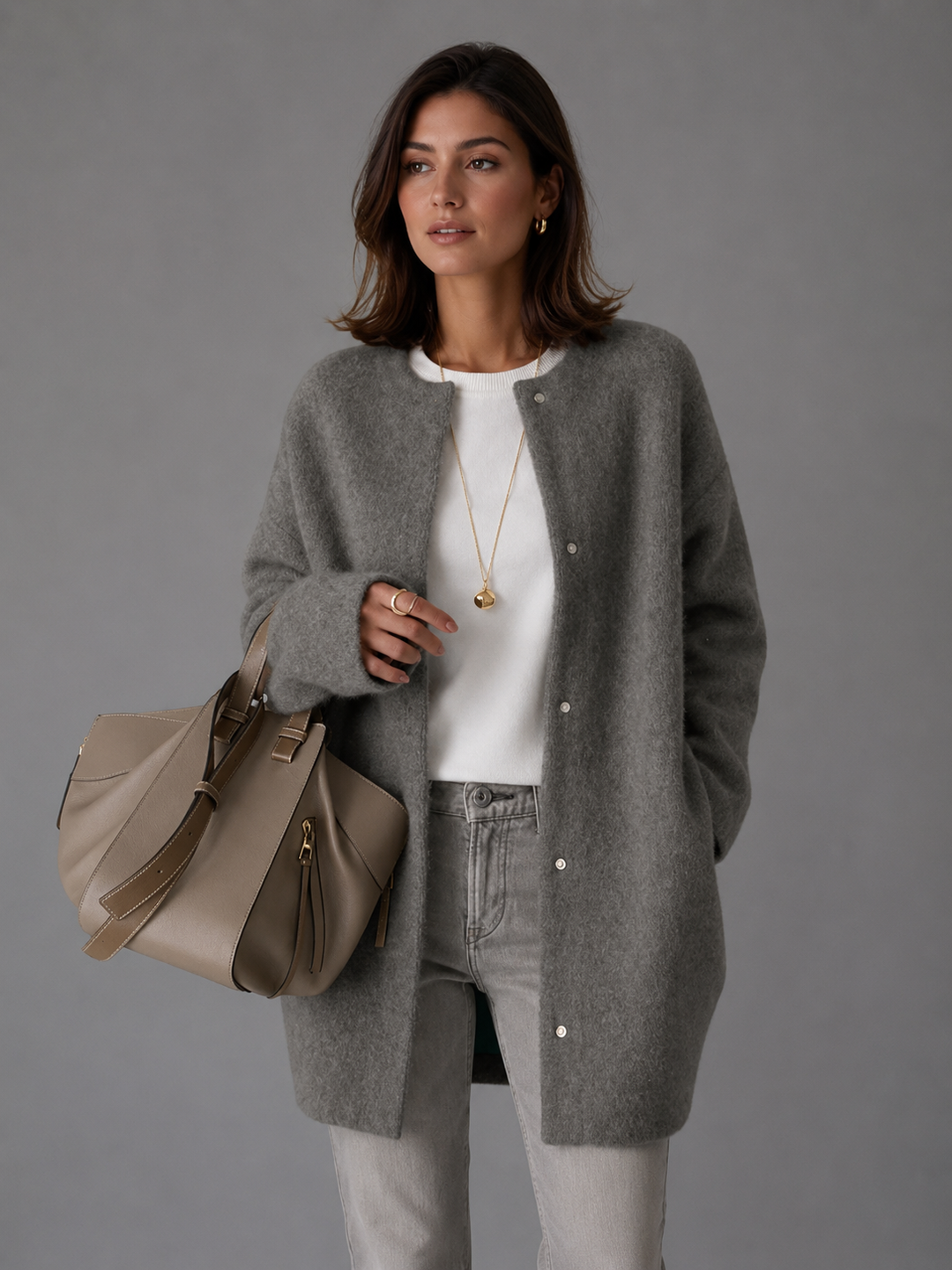 Womens longline knit cardigan coat, view 2