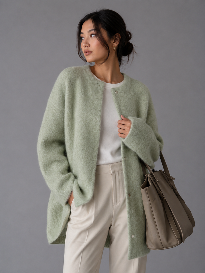 Womens longline knit cardigan coat, view 8