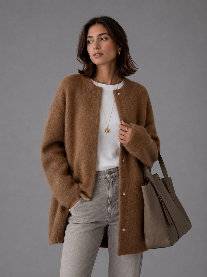 Womens longline knit cardigan coat, view 6