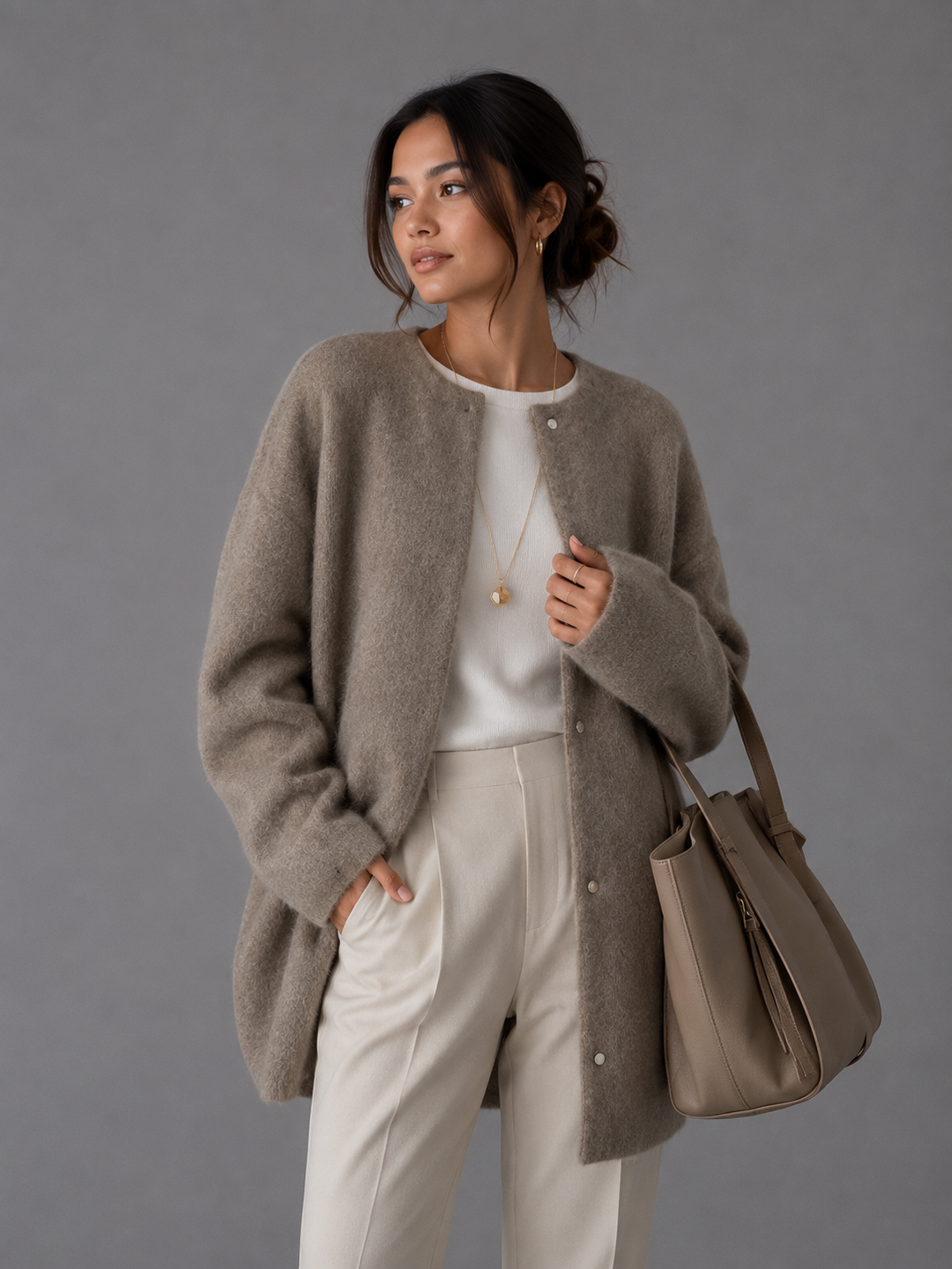 Womens longline knit cardigan coat, view 7