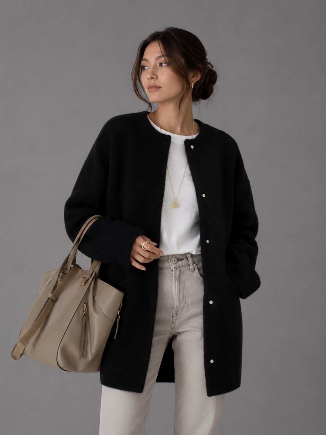 Womens longline knit cardigan coat, view 4